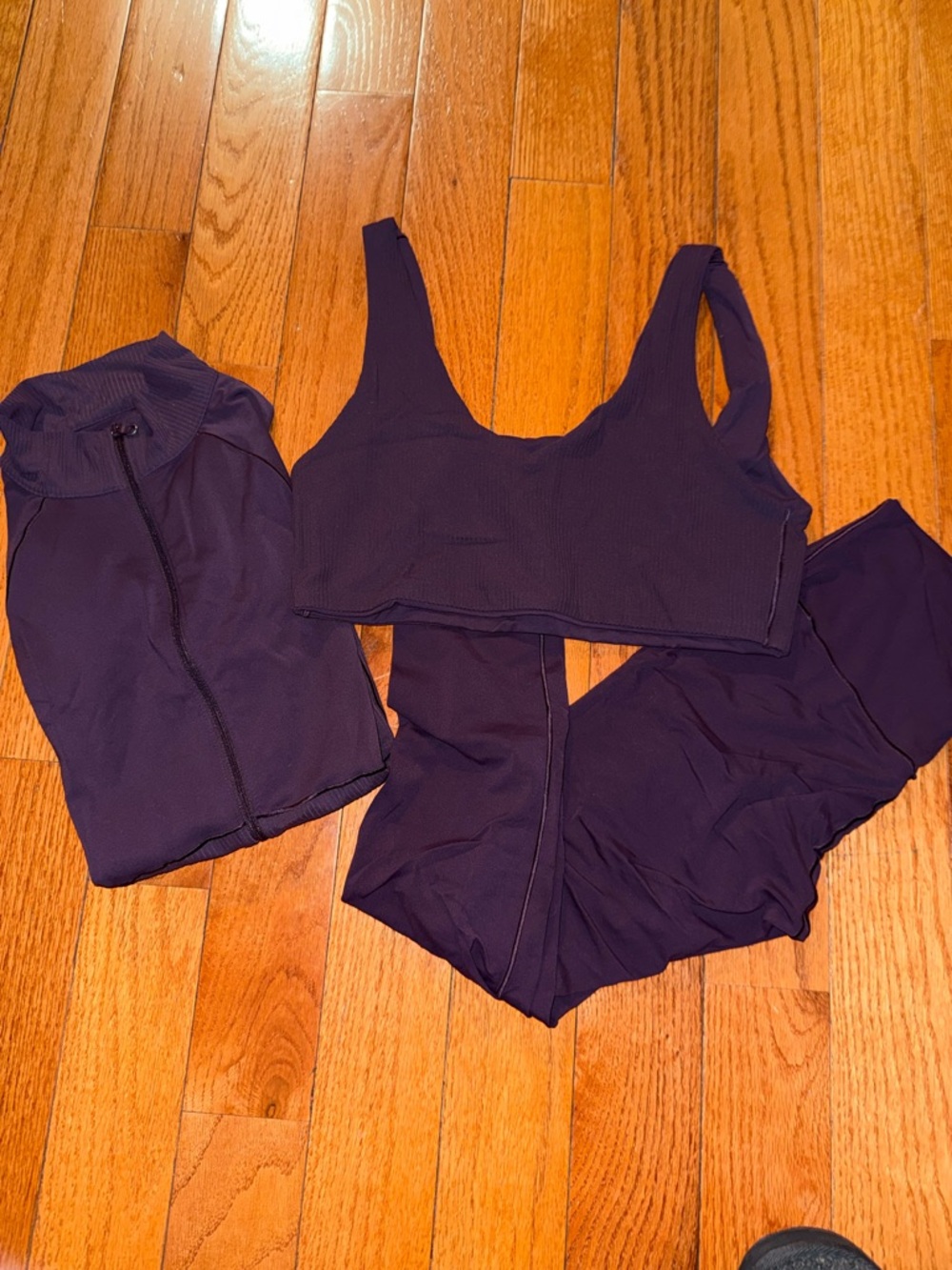 aerie Purple Zip-Up Jacket, leggings and bra